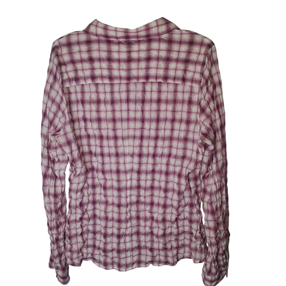 Standard James Perse Textured Crinkle Plaid Button Up Shirt Pink XL (fits L) - Picture 3 of 8